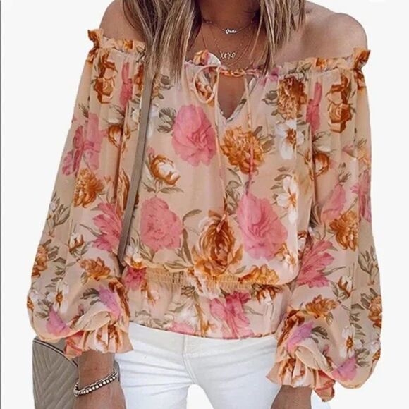 NEW Ruffle Sleeves Off Shoulder Chiffon Blouse - Picture 1 of 5